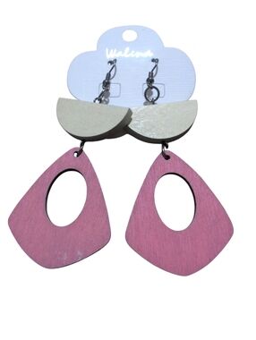 Walins Wooden Geometric Dangle Earrings Pink White Boho Minimalist Statement